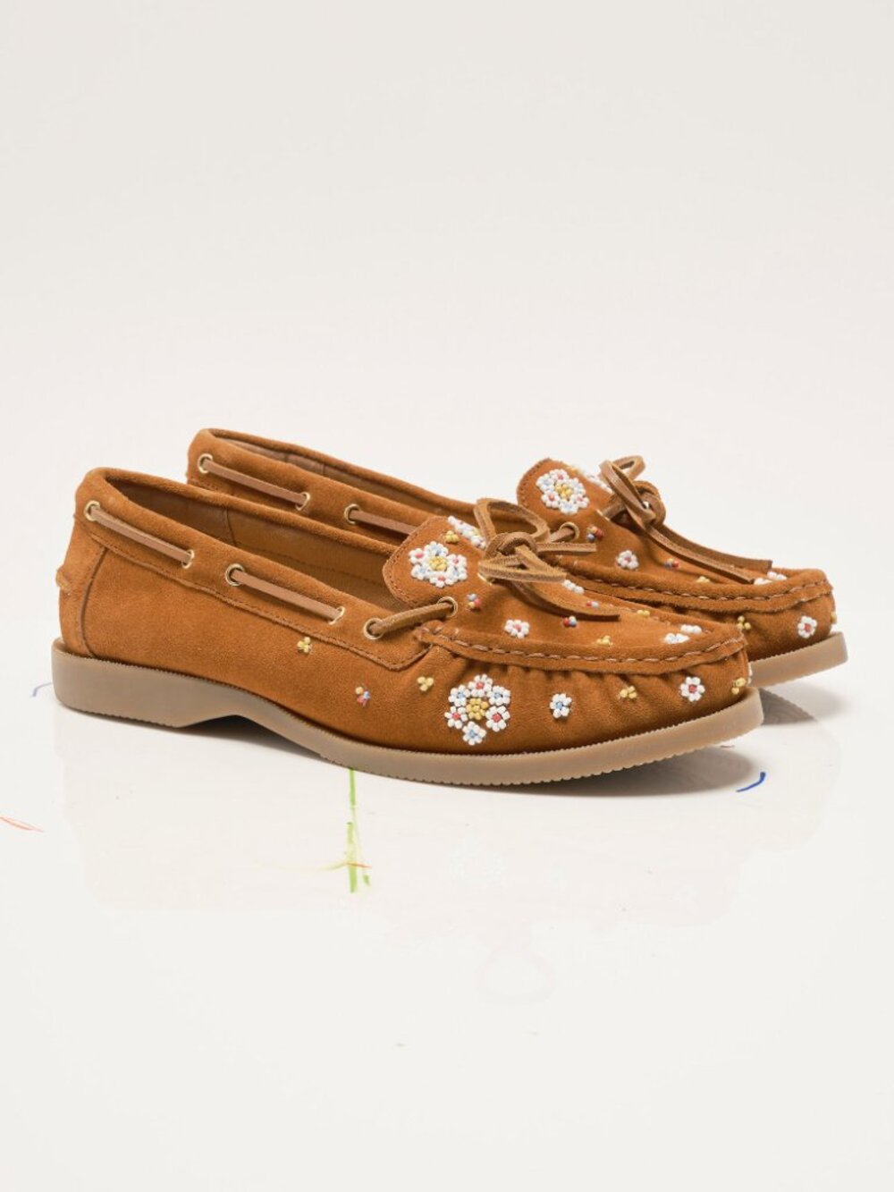 FREE PEOPLE Sandy Seed Bead Boat Shoes / Vachette Voyage Suede - Picture 11 of 12